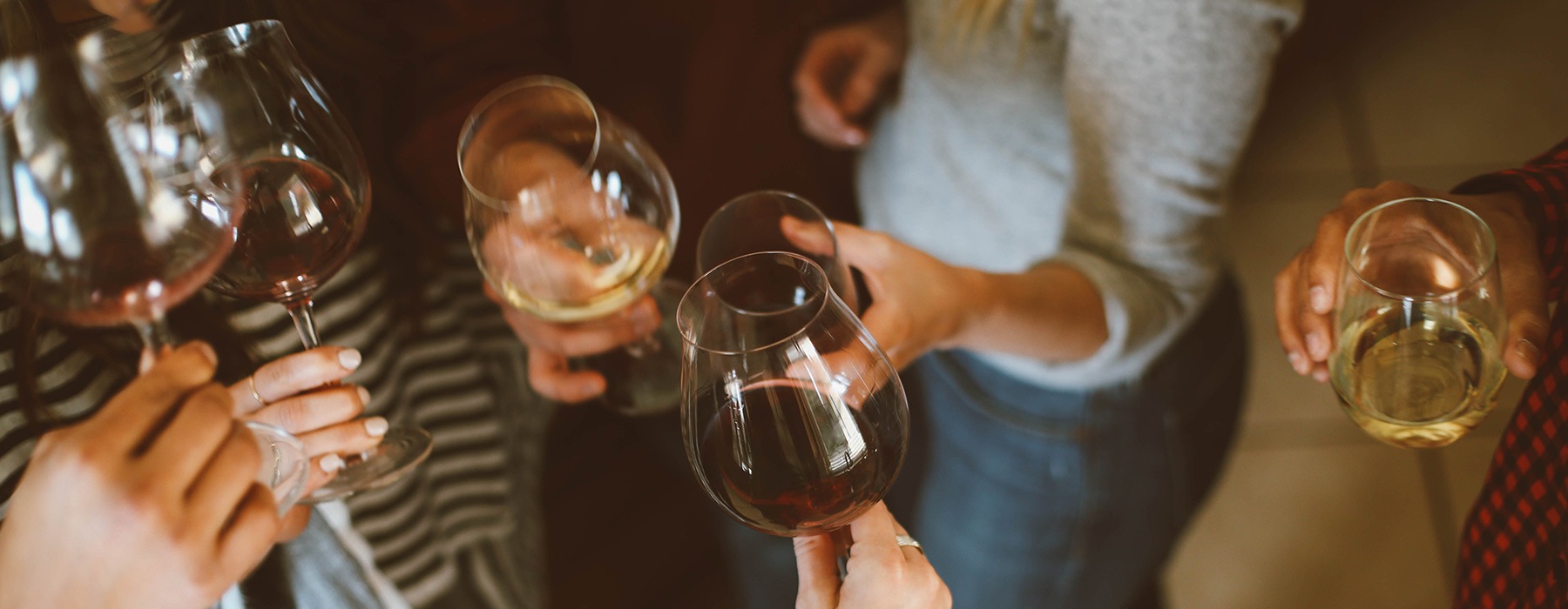 lifestyle image of hands holding wine glasses